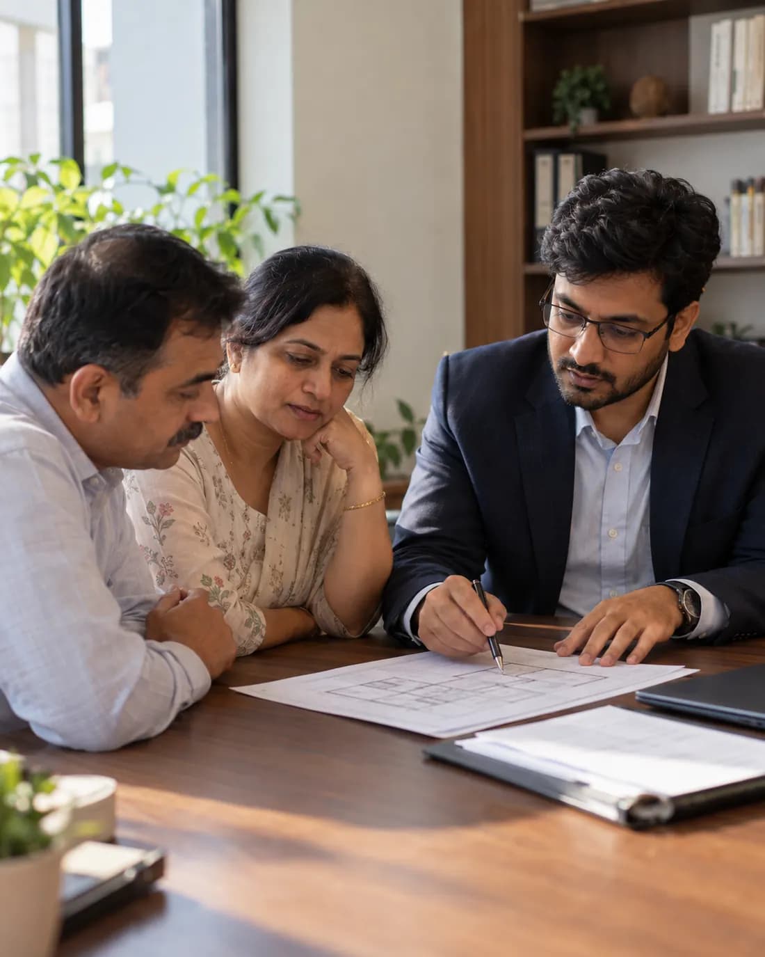 Legal experts planning a loan settlement with a family