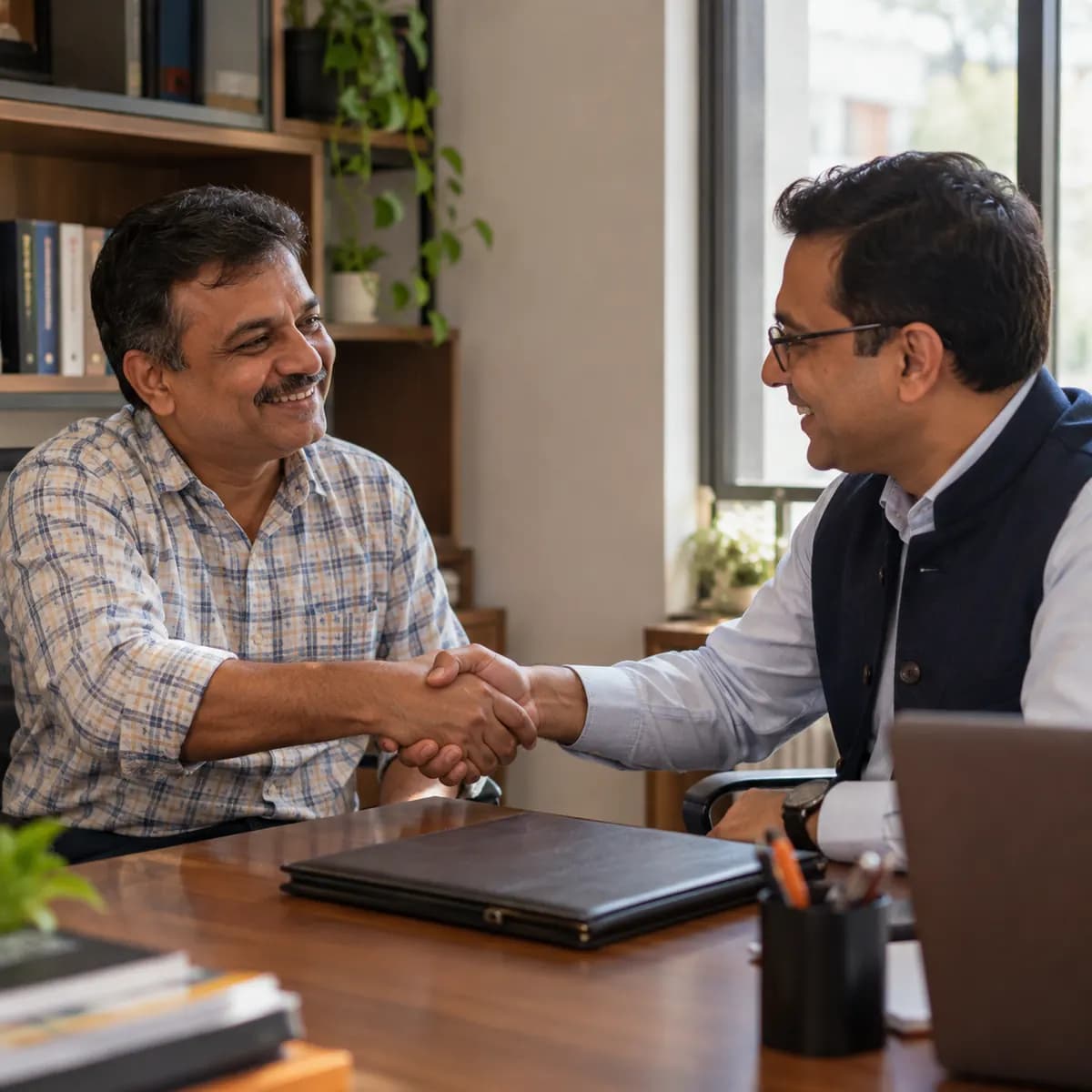 Borrower shaking hands with a legal expert after the loan was settled