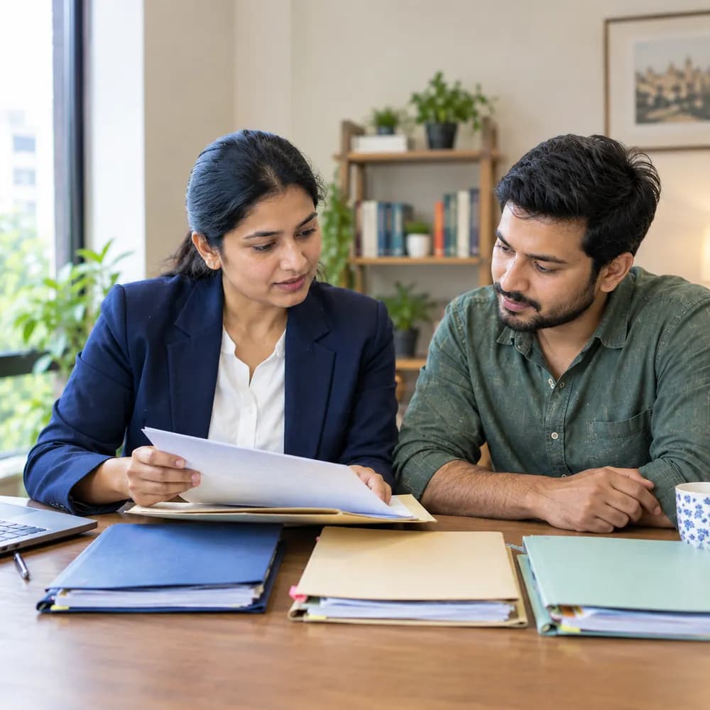 Legal expert reviewing loan files from different banks and NBFCs for loan settlement